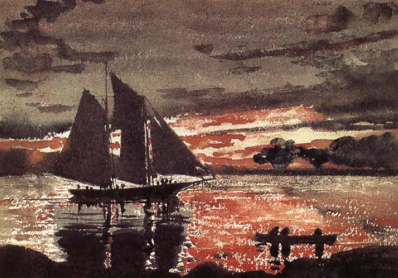 Winslow Homer Fiery red sunset scene China oil painting art